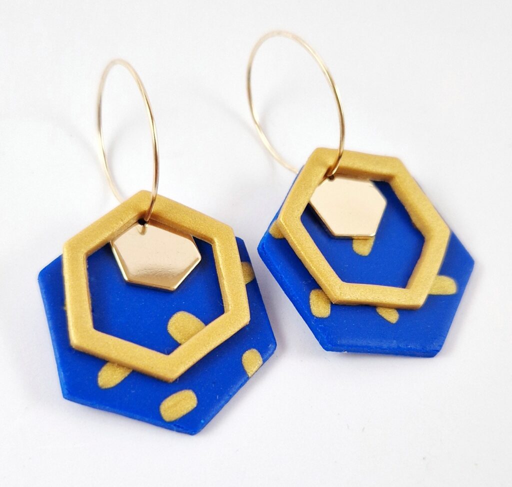 pendientes de hexágonos en arcilla polimérica